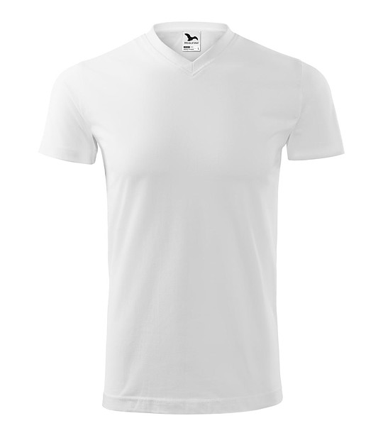 Unisex памучна тениска с V-образно деколте в бяло Heavy снимка