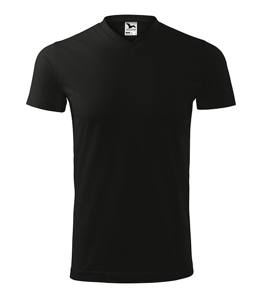 Unisex памучна тениска с V-образно деколте в черно Heavy снимка