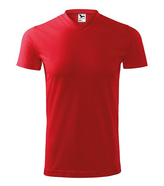 Unisex памучна тениска с V-образно деколте в червено Heavy снимка
