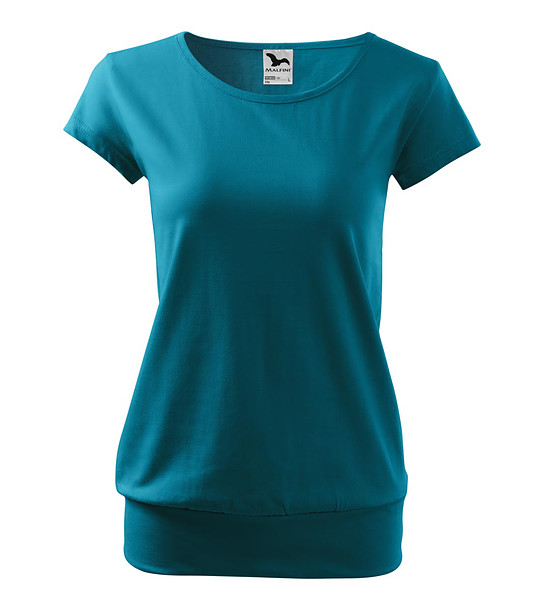 Дамска памучна тениска в цвят тюркоаз City снимка
