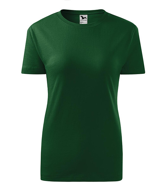 Тъмнозелена дамска памучна тениска с обло деколте Classic снимка