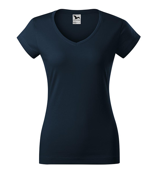 Тъмносиня памучна дамска тениска Louisa с V-образно деколте снимка