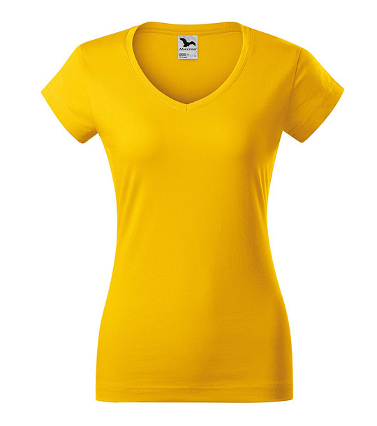 Жълта памучна дамска тениска Louisa с V-образно деколте снимка