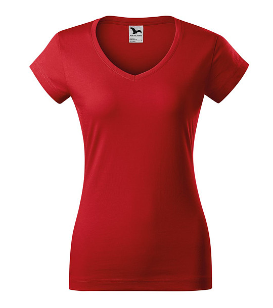 Червена памучна дамска тениска Louisa с V-образно деколте снимка