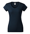 Тъмносиня памучна дамска тениска Louisa с V-образно деколте-0 снимка