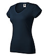 Тъмносиня памучна дамска тениска Louisa с V-образно деколте-2 снимка