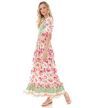 Многоцоветна дълга рокля с флорален принт снимка