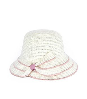 Дамска шапка в цвят екрю с розови кантове Sima снимка