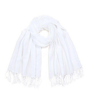 Дамски шал с ресни в бяло Vaia снимка