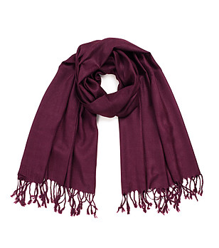 Дамски шал с ресни в цвят бургунд Vaia снимка