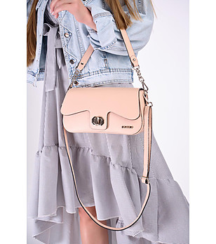 Бледорозова кожена дамска чанта за рамо Eliza снимка