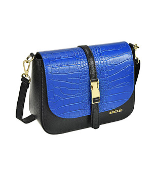 Дамска кожена чанта за рамо в черно и синьо Uma снимка