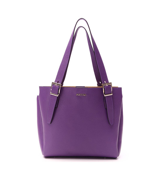Виолетова кожена дамска чанта Grace снимка