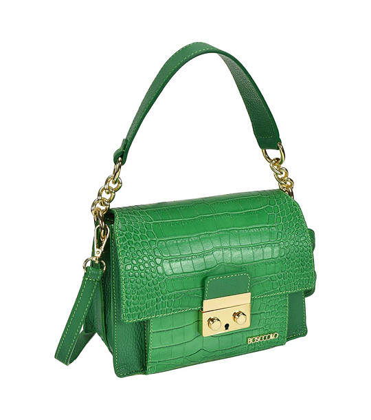 Зелена кожена дамска чанта за рамо с ефектен релеф Francine снимка