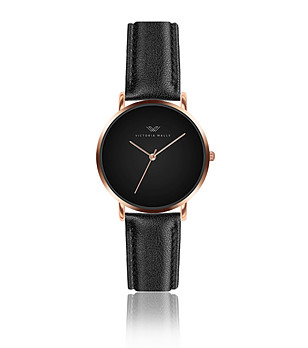 Дамски часовник в черно и розовозлатисто с кожена каишка Gracie снимка