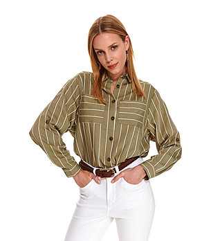 Дамска риза в зелен нюанс с контрастни райета Sibila снимка