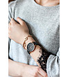Дамски часовник в черно и розовозлатисто с кожена каишка Gracie -1 снимка
