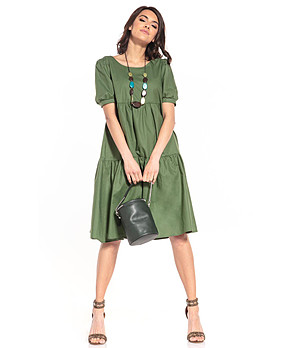 Ежедневна миди памучна рокля Nikole в зелен нюанс снимка