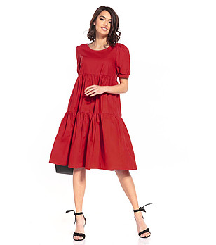Ежедневна миди памучна рокля Nikole в червен цвят снимка