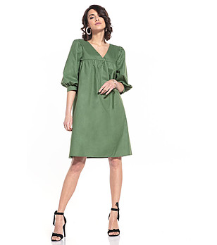 Тъмнозелена памучна рокля със 7/8 ръкави Roxette снимка