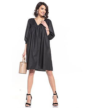 Черна памучна рокля със 7/8 ръкави Roxette снимка