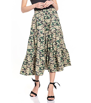 Памучна пола с камуфлажен принт в цвят каки  Flores снимка