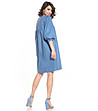 Синя памучна рокля със 7/8 ръкави Roxette-1 снимка