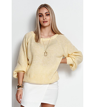 Дамски пуловер в жълт нюанс с вълна Dona снимка