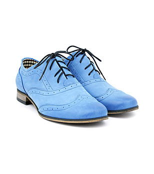 Сини дамски кожени обувки оксфорд снимка
