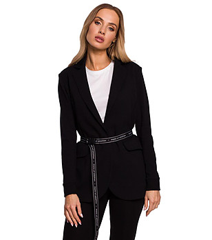 Дамско памучно черно сако с колан Sani снимка
