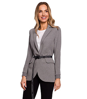 Дамско памучно сиво сако с колан Sani снимка