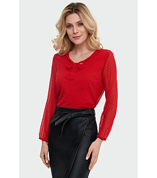 Червена полупрозрачна дамска блуза с подплата Pamela снимка