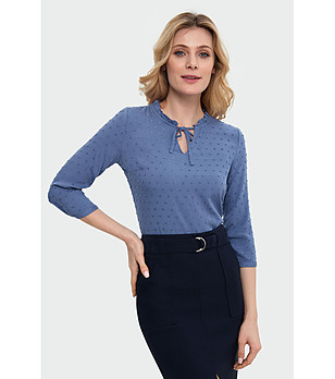 Синя дамска блуза със 7/8 ръкави Inna снимка