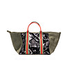Дамска кожена чанта в цвят маслина с лъскав панел-0 снимка