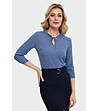 Синя дамска блуза със 7/8 ръкави Inna-0 снимка