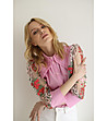 Розова дамска памучна риза с ефектни ръкави Lavoni-4 снимка