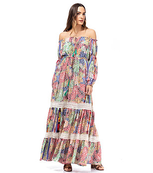 Дълга многоцветна рокля с фигурални мотиви Linela снимка