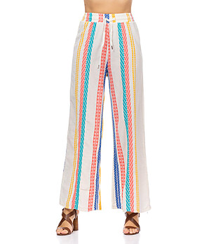 Многоцветен дамски памучен панталон на райе Doreen снимка