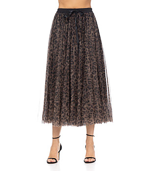 Кафява памучна пола с леопардов принт Nansi снимка