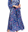 Дълга синя копринена рокля с принт Kalona-3 снимка