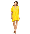 Жълта рокля от памук и лен Lavoni-3 снимка