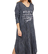 Дълга памучна сива рокля с принт Gisele-3 снимка