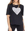 Черна памучна блуза със сребристо сърце от пайети Ewera-2 снимка