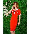Червена рокля с контрастни детайли-2 снимка