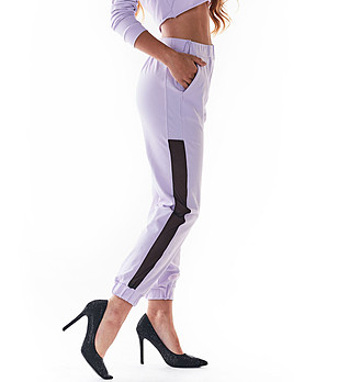 Памучен светлолилав спортен панталон с прозрачен панел Dorea снимка