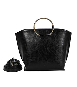 Черна дамска чанта с кръгла метална дръжка Anna снимка