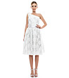 Асиметрична копринена рокля в бяло с дантела-0 снимка