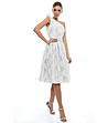 Асиметрична копринена рокля в бяло с дантела-3 снимка
