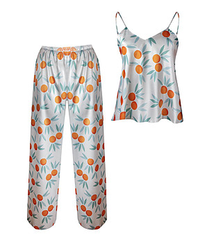 Дамска пижама в бяло с оранжев и син принт Emona снимка