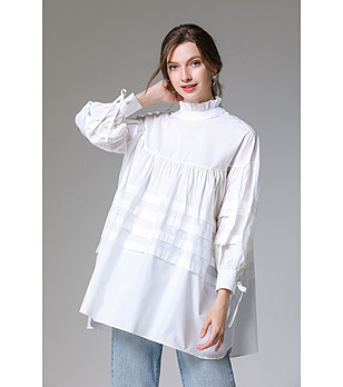 Дамска памучна блуза в бялo Olivia снимка
